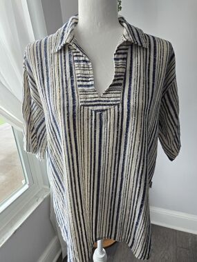 EUC John P. Greece Striped Bambaki Cotton Tunic Shirt - Unisex Size Medium